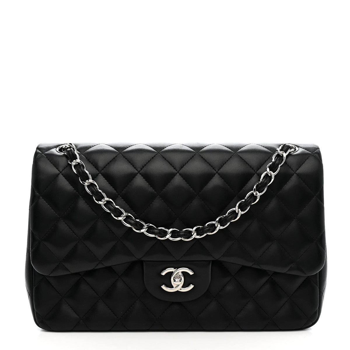 Lambskin Quilted Jumbo Double Flap Black wholesalehk.shop