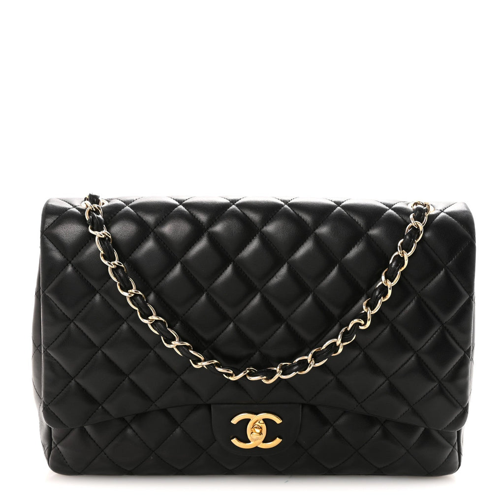 Lambskin Quilted Maxi Double Flap Black wholesalehk.shop