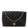 Lambskin Quilted Maxi Double Flap Black wholesalehk.shop