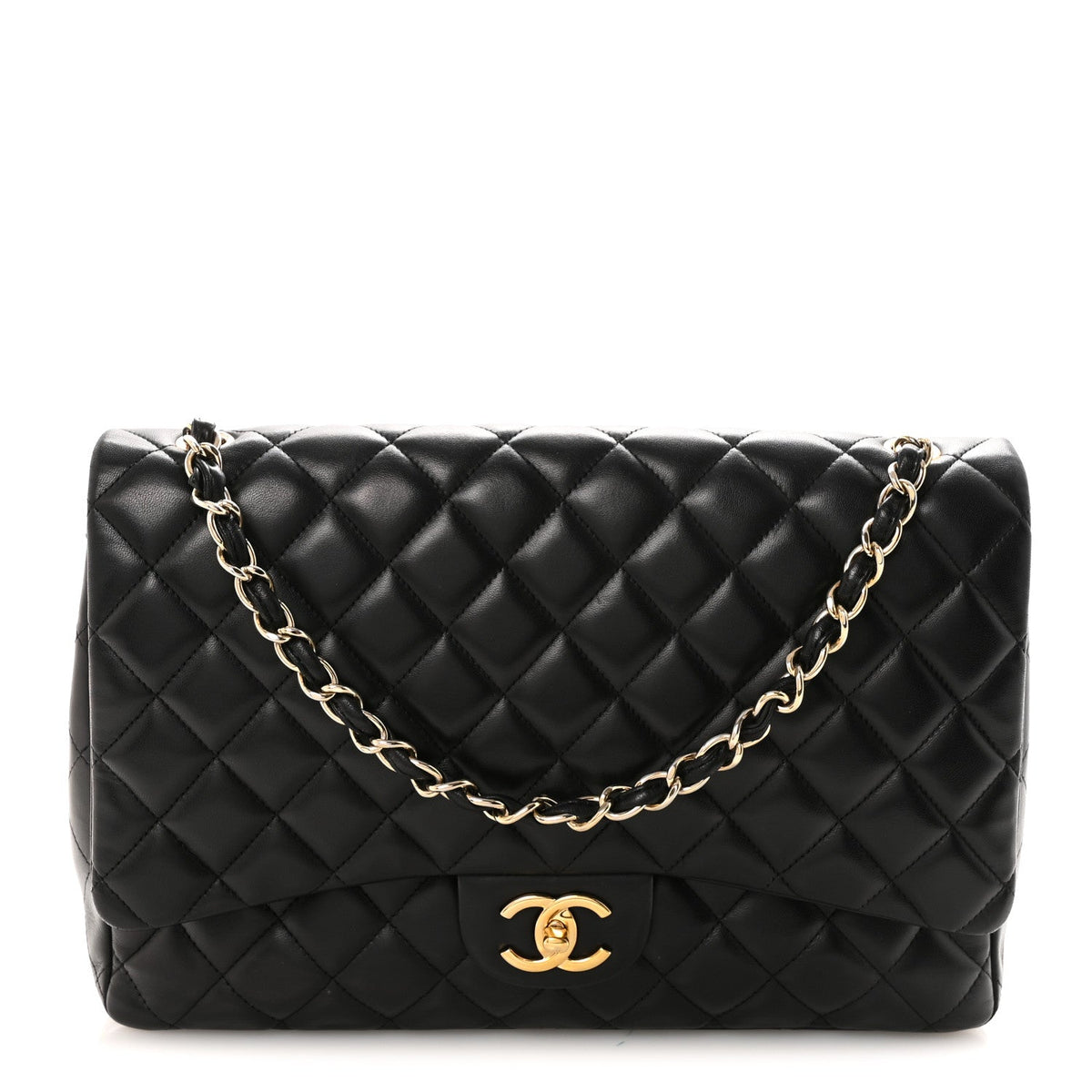 Lambskin Quilted Maxi Double Flap Black wholesalehk.shop