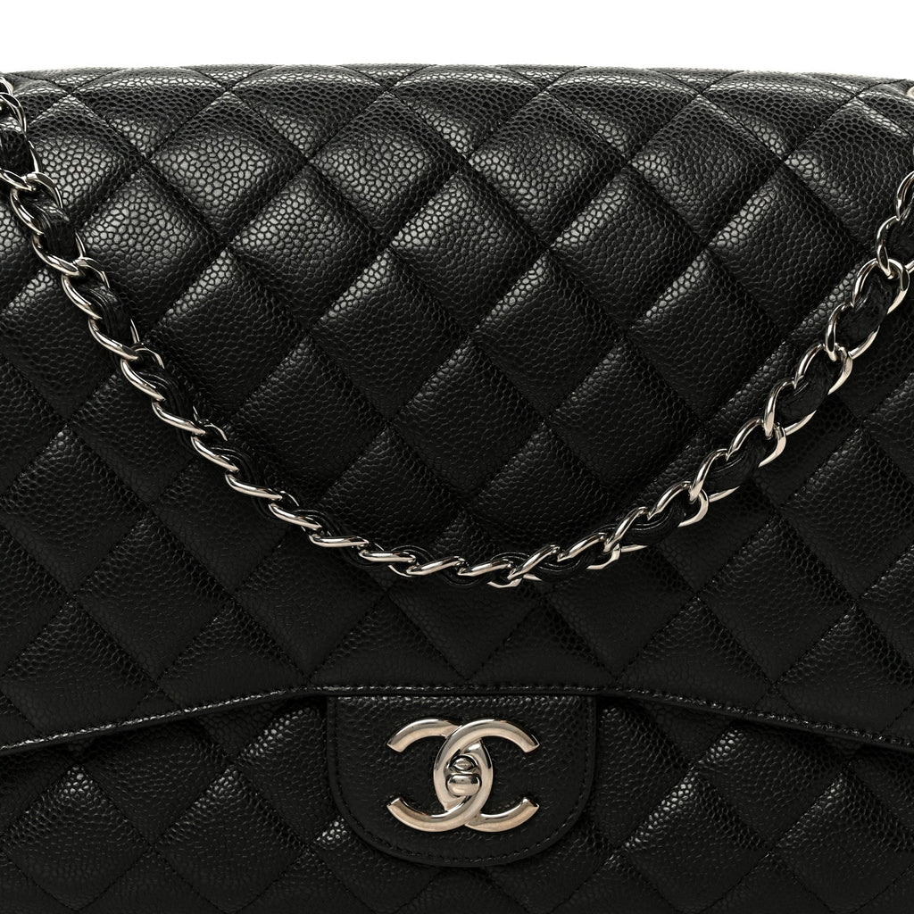 Caviar Quilted Maxi Double Flap Black wholesalehk.shop