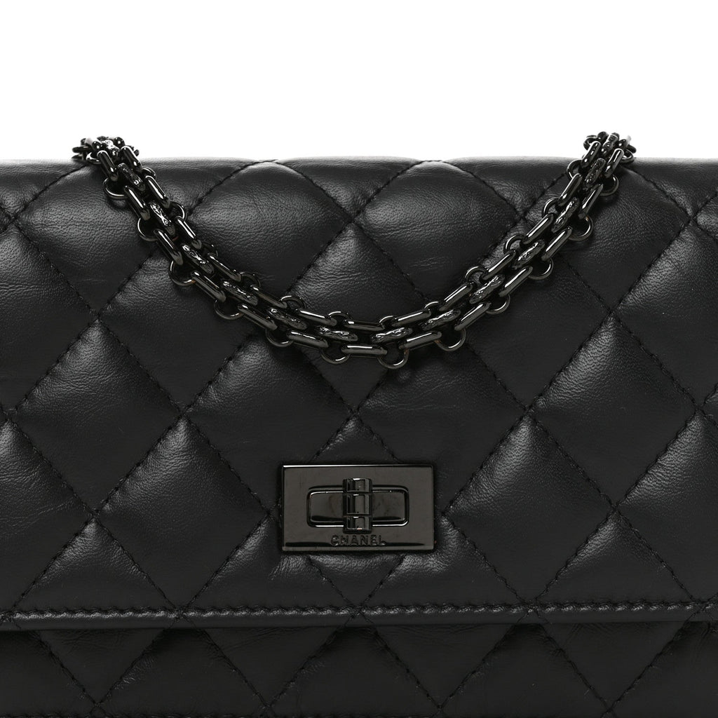 Aged Calfskin Quilted Mini Reissue Wallet On Chain WOC So Black wholesalehk.shop