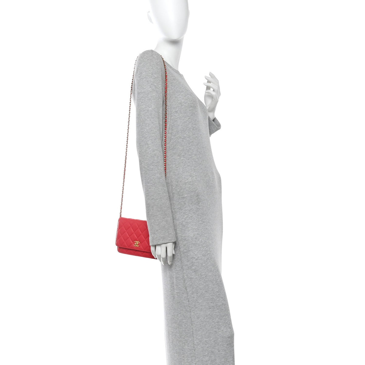 Lambskin Quilted CC Pearl Crush Wallet on Chain WOC Red wholesalehk.shop