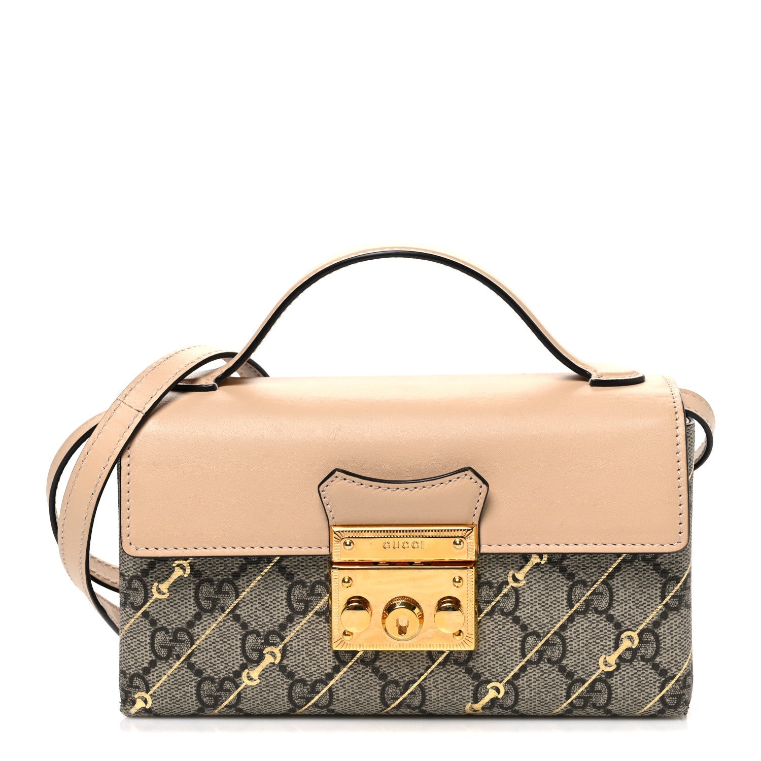 GG Supreme Monogram Calfskin Horsebit Print Mini Padlock Top Handle Shoulder Bag Beige Ebony Light Pink £¨ Direct shipment via from wholesalehk.shop