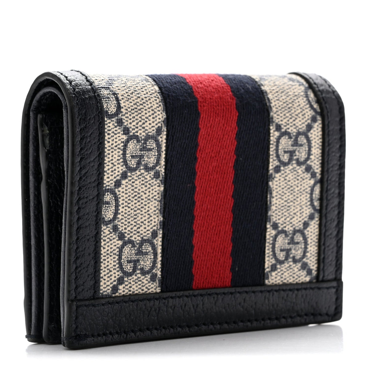 GG Supreme Monogram Textured Dollar Calfskin Web Ophidia Card Case Beige Blue wholesalehk.shop
