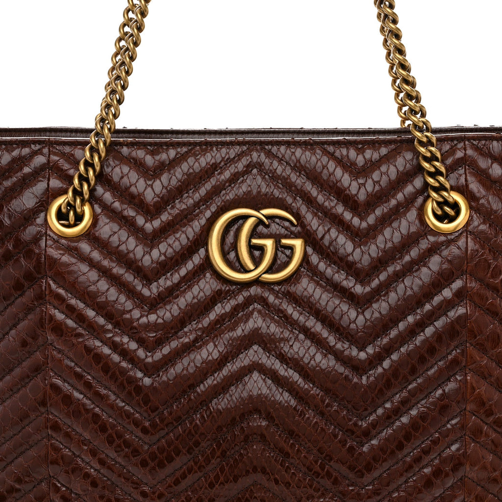 Snakeskin Matelasse Large GG Marmont Slim Tote Brown wholesalehk.shop