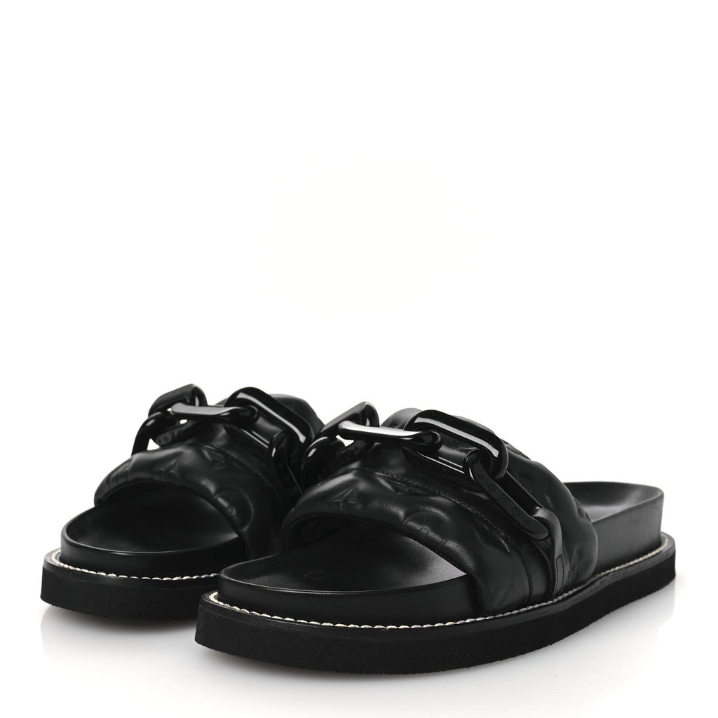 Calfskin Embossed Monogram Sunset Flat Comfort Mule 38.5 Black £¨ Direct shipment via from wholesalehk.shop