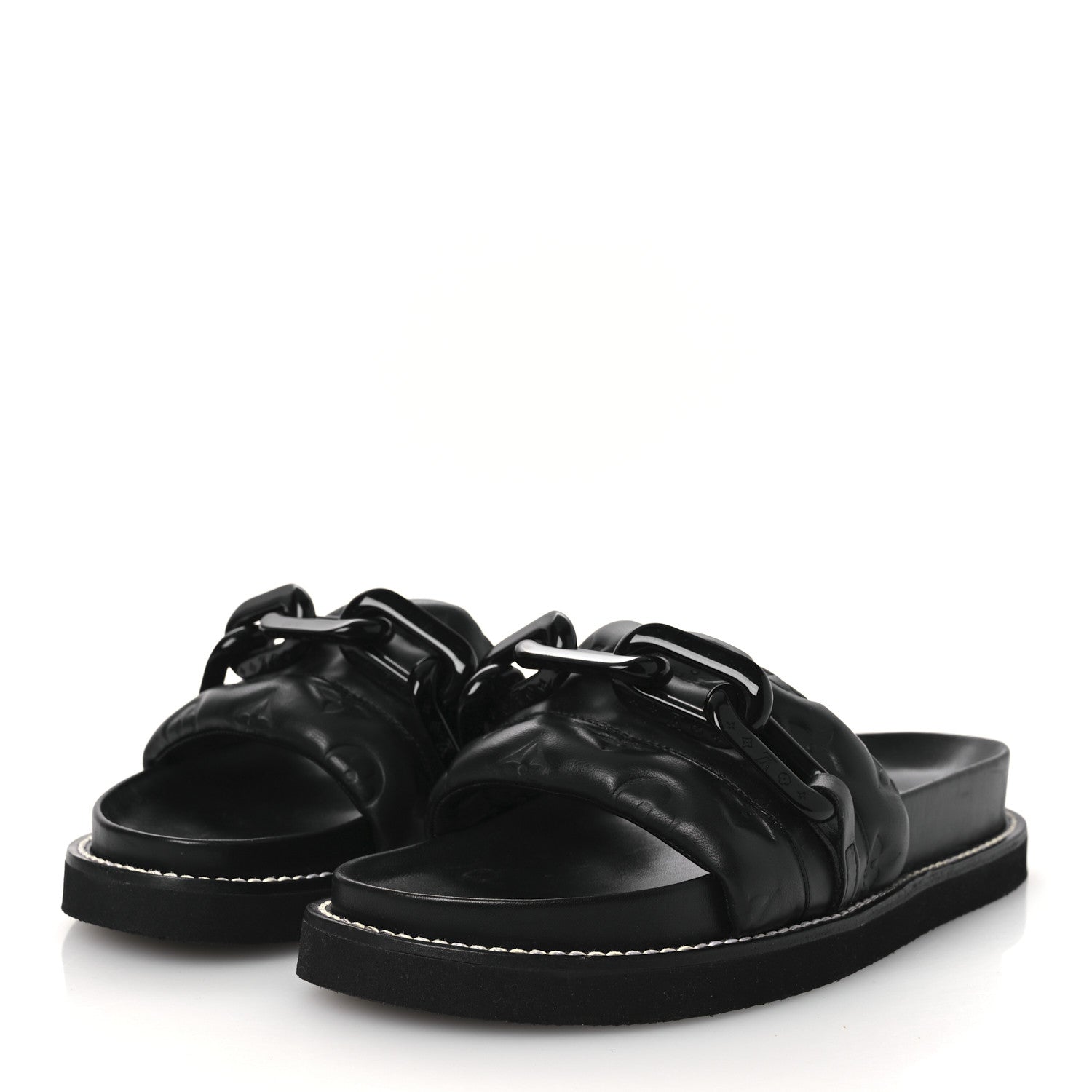 Calfskin Embossed Monogram Sunset Flat Comfort Mule 38.5 Black £¨ Direct shipment via from wholesalehk.shop
