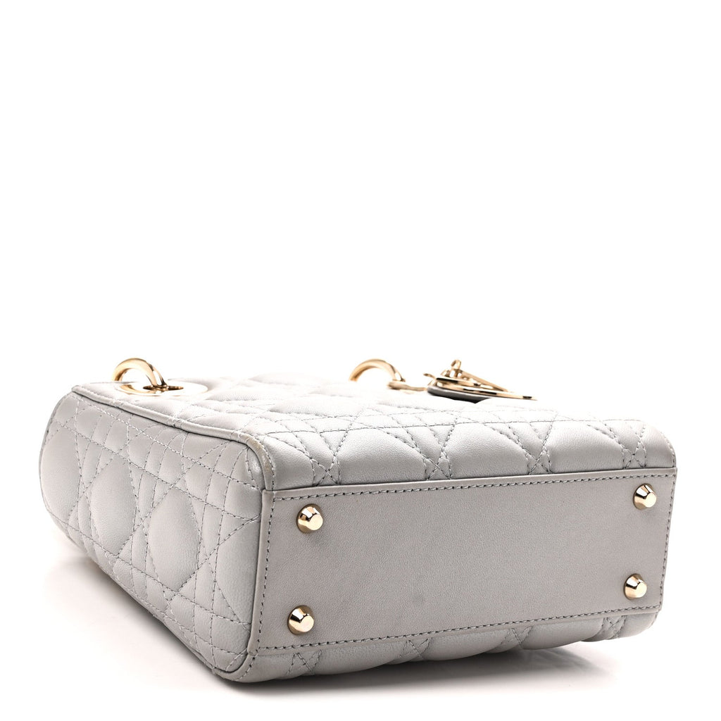 Metallic Lambskin Cannage Mini Lady Dior Grey wholesalehk.shop