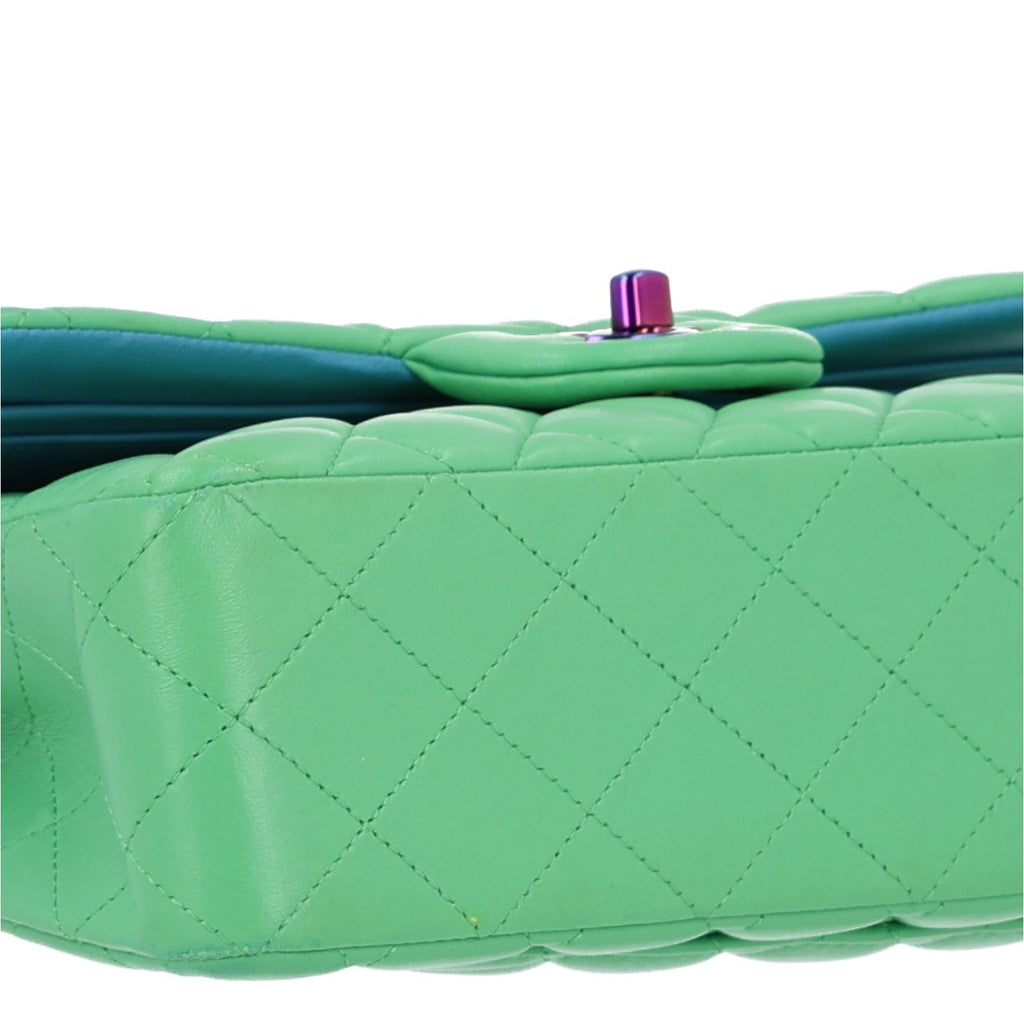 Lambskin Quilted Small Double Flap Green Blue wholesalehk.shop