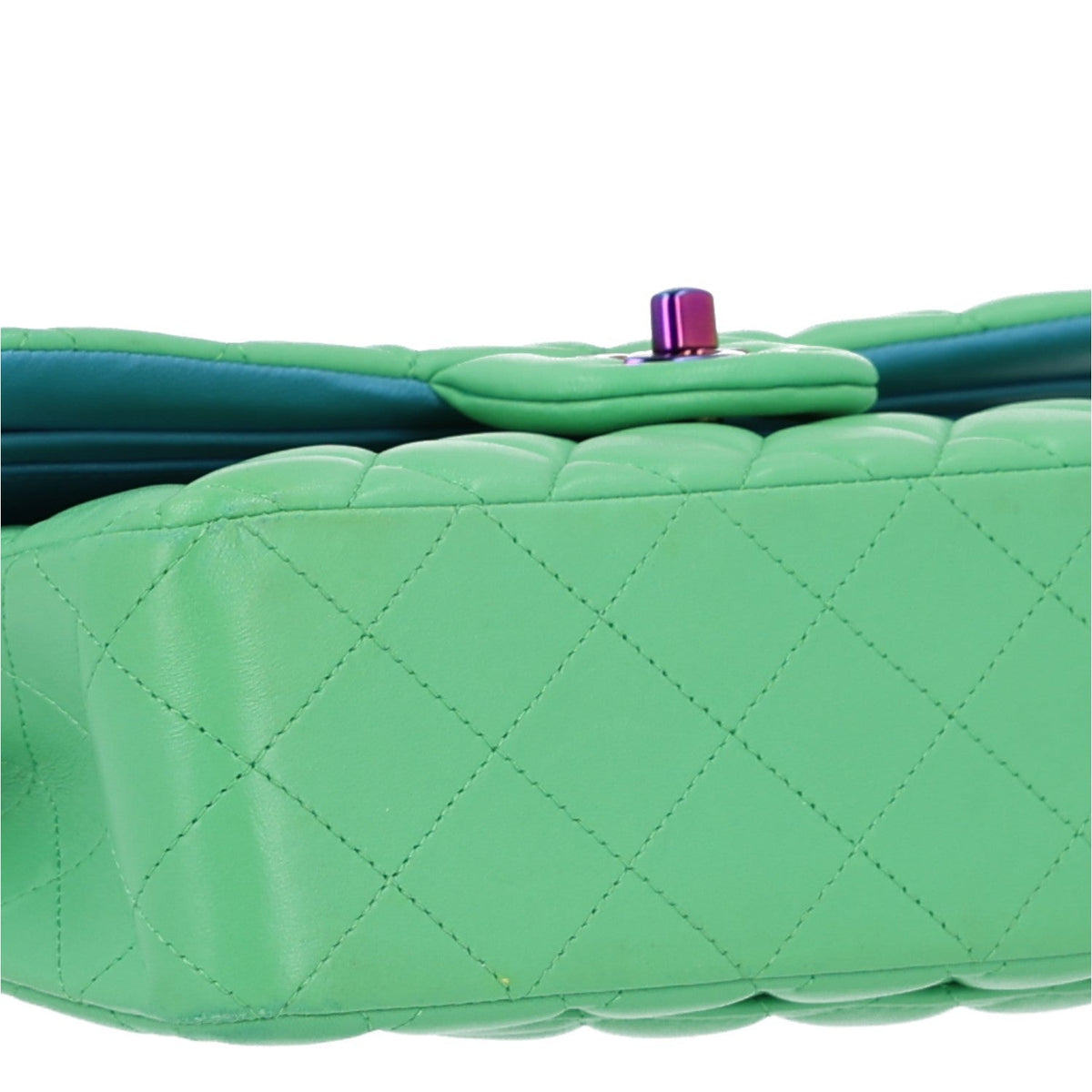 Lambskin Quilted Small Double Flap Green Blue wholesalehk.shop