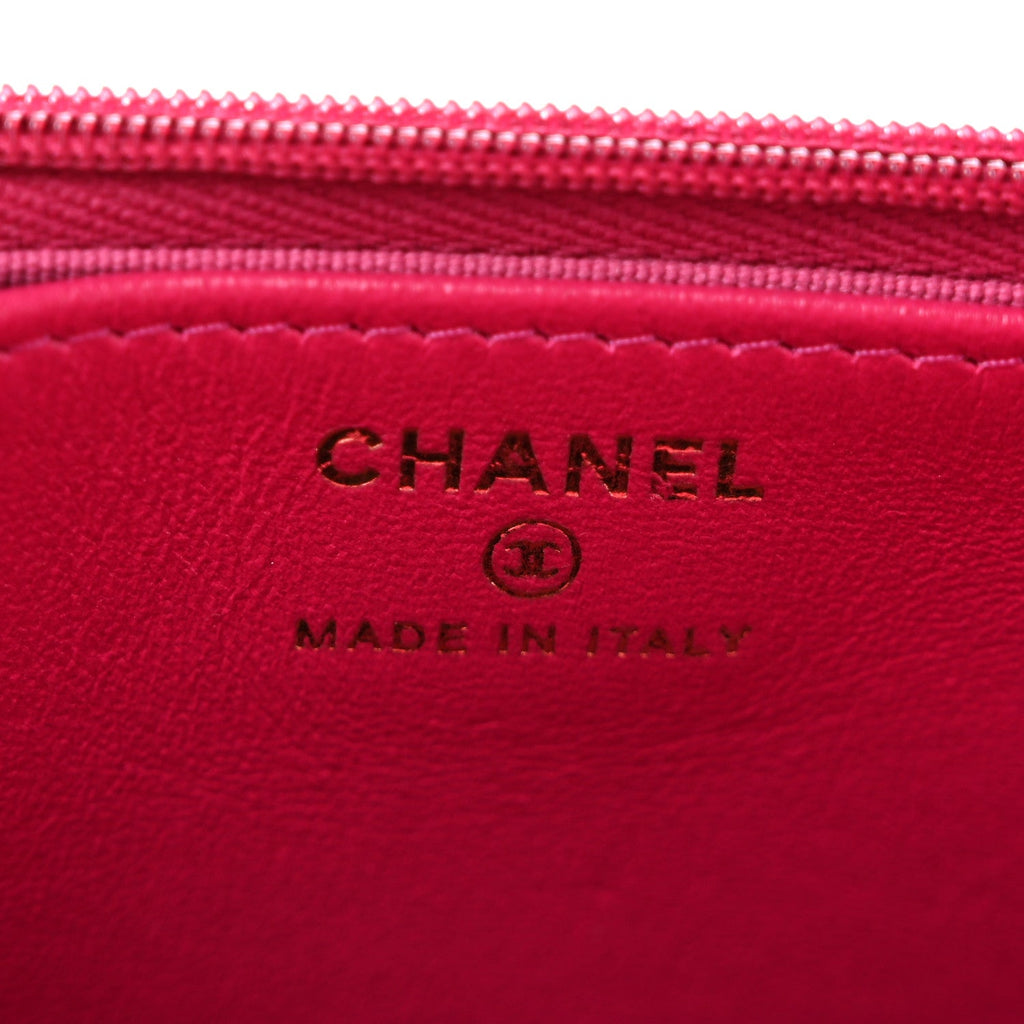 Lambskin Quilted Top Handle Wallet On Chain WOC Pink wholesalehk.shop