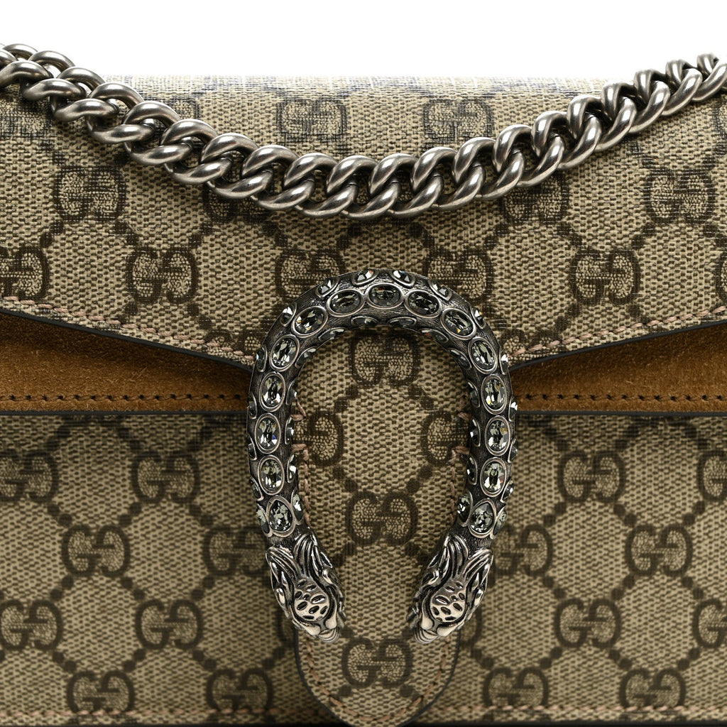GG Supreme Monogram Suede Crystal Small Dionysus Shoulder Bag Beige Ebony Taupe wholesalehk.shop