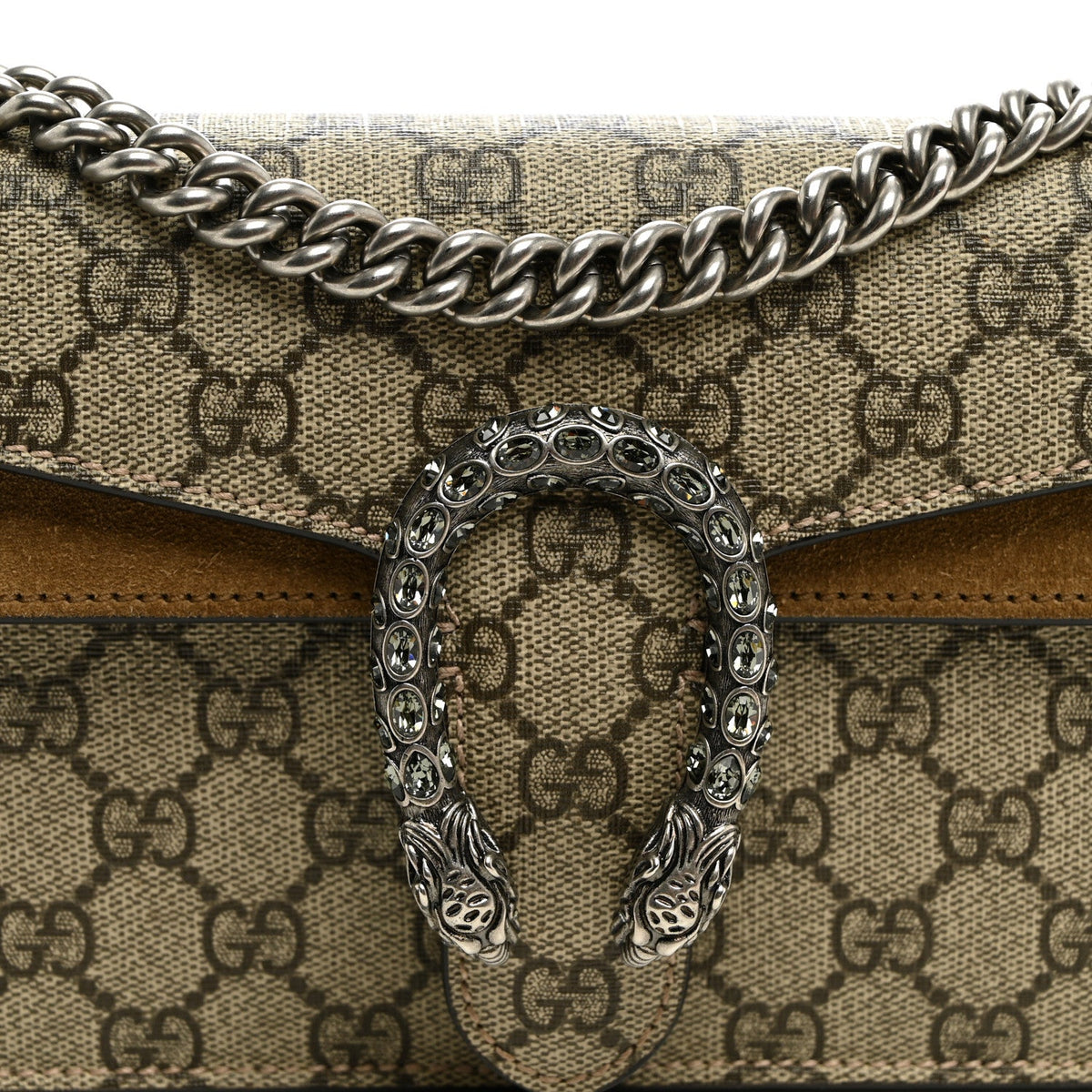 GG Supreme Monogram Suede Crystal Small Dionysus Shoulder Bag Beige Ebony Taupe wholesalehk.shop