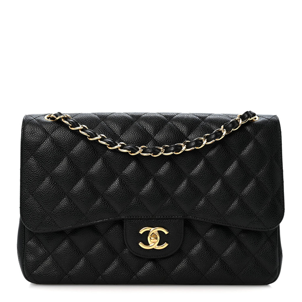 Caviar Quilted Jumbo Double Flap Black wholesalehk.shop