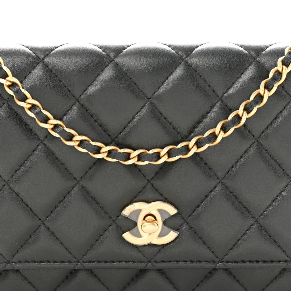 Lambskin Quilted CC Pearl Crush Wallet on Chain WOC Black wholesalehk.shop