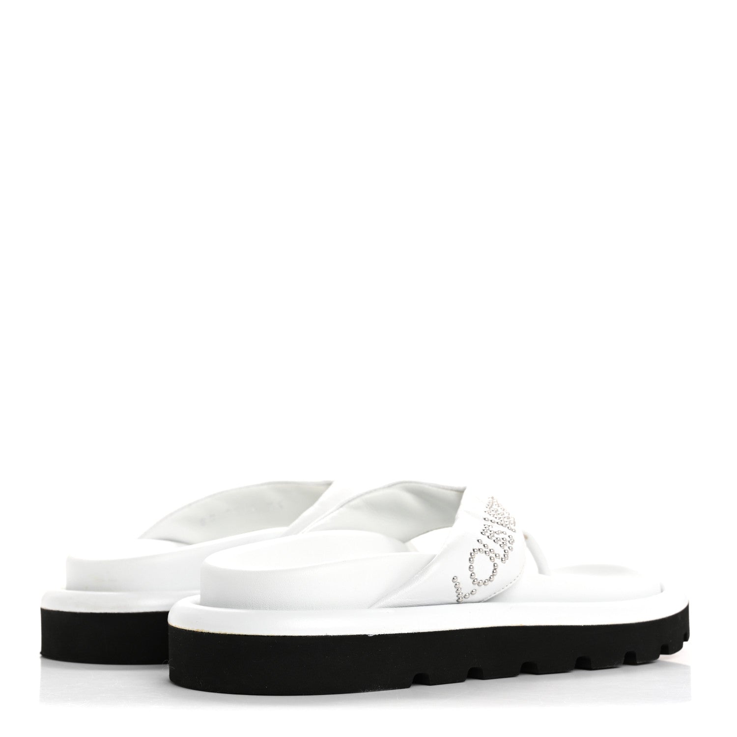 Calfskin Logo Studded Pillow Flat Thong Sandals 35 White £¨ Direct shipment via from wholesalehk.shop