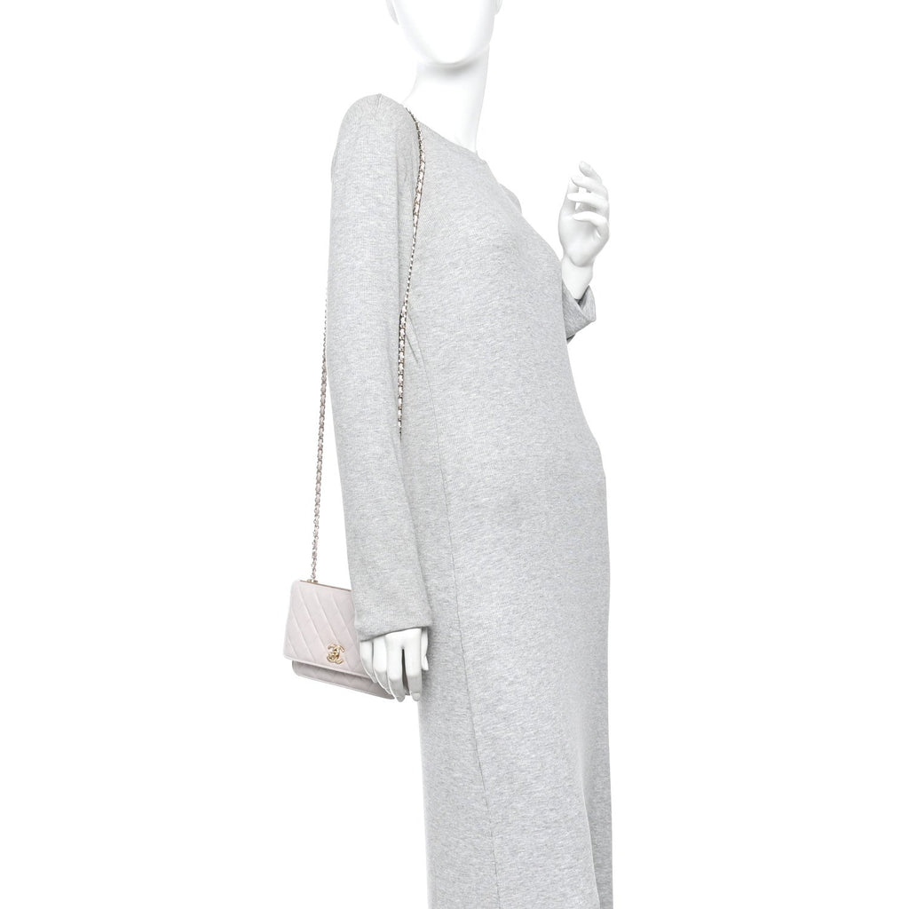 Lambskin Quilted Trendy CC Wallet On Chain WOC Lilac wholesalehk.shop