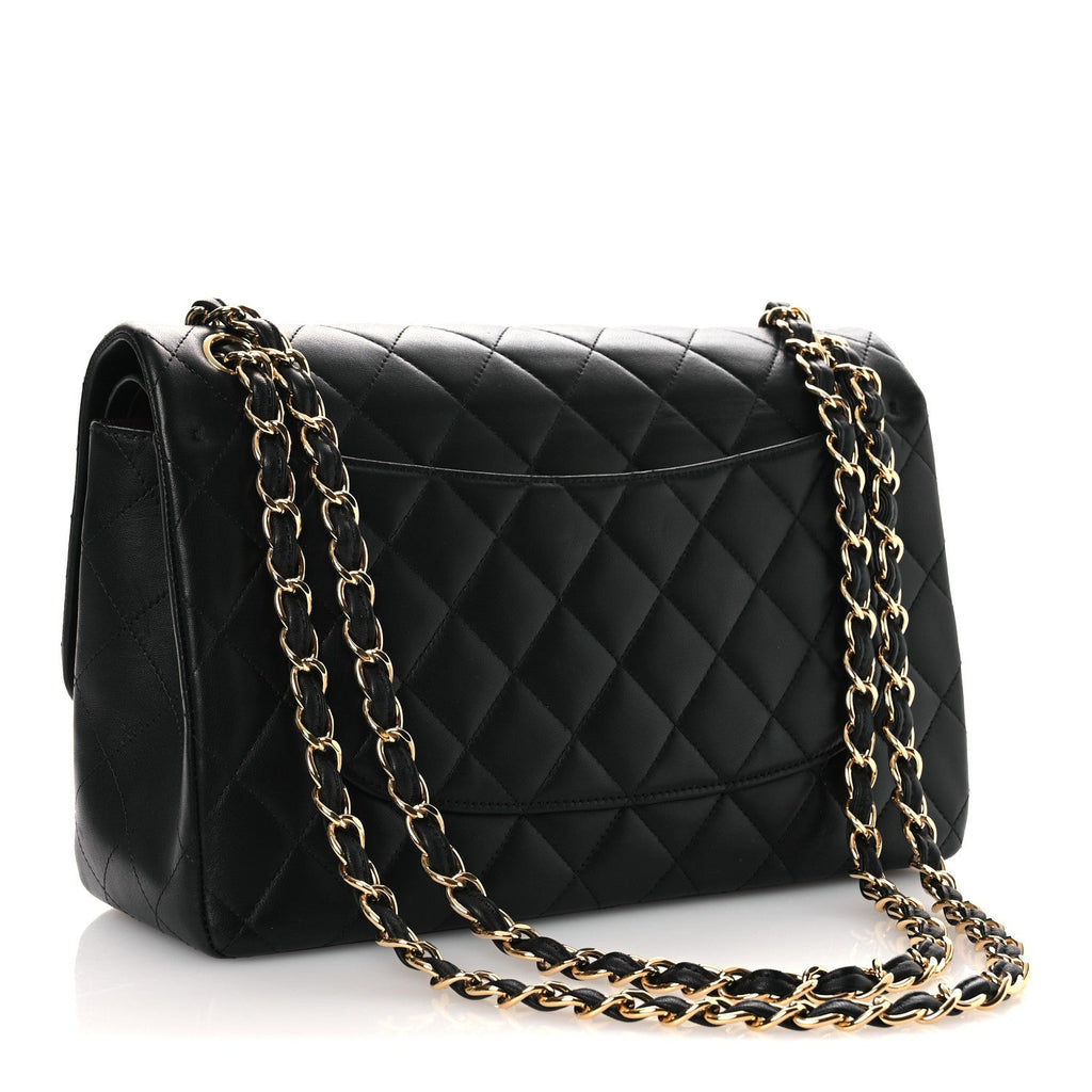 Lambskin Quilted Jumbo Double Flap Black wholesalehk.shop