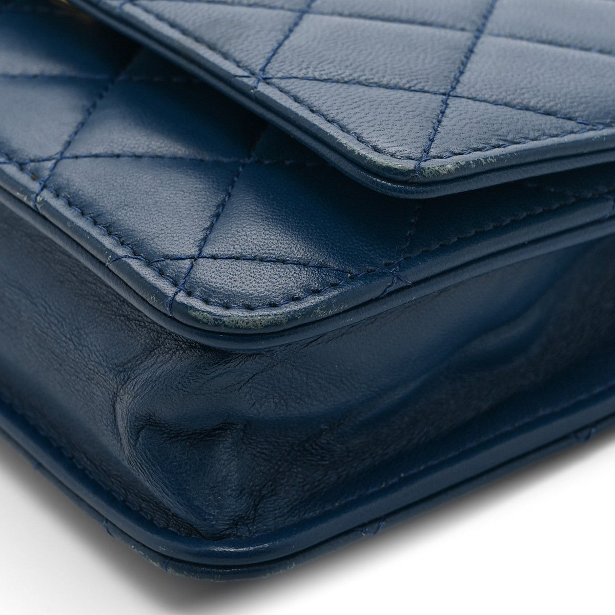 Lambskin Quilted Trendy CC Wallet On Chain WOC Blue wholesalehk.shop