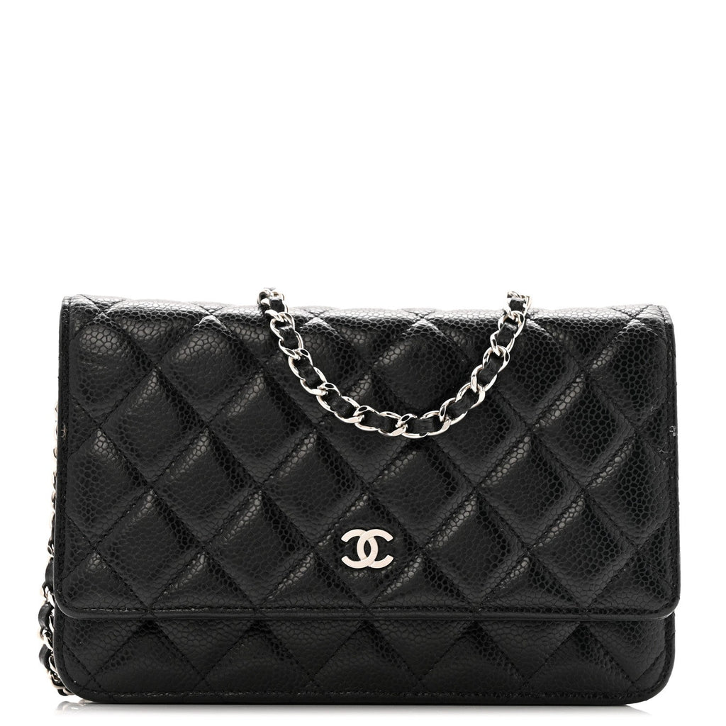 Caviar Quilted Wallet on Chain WOC Black wholesalehk.shop