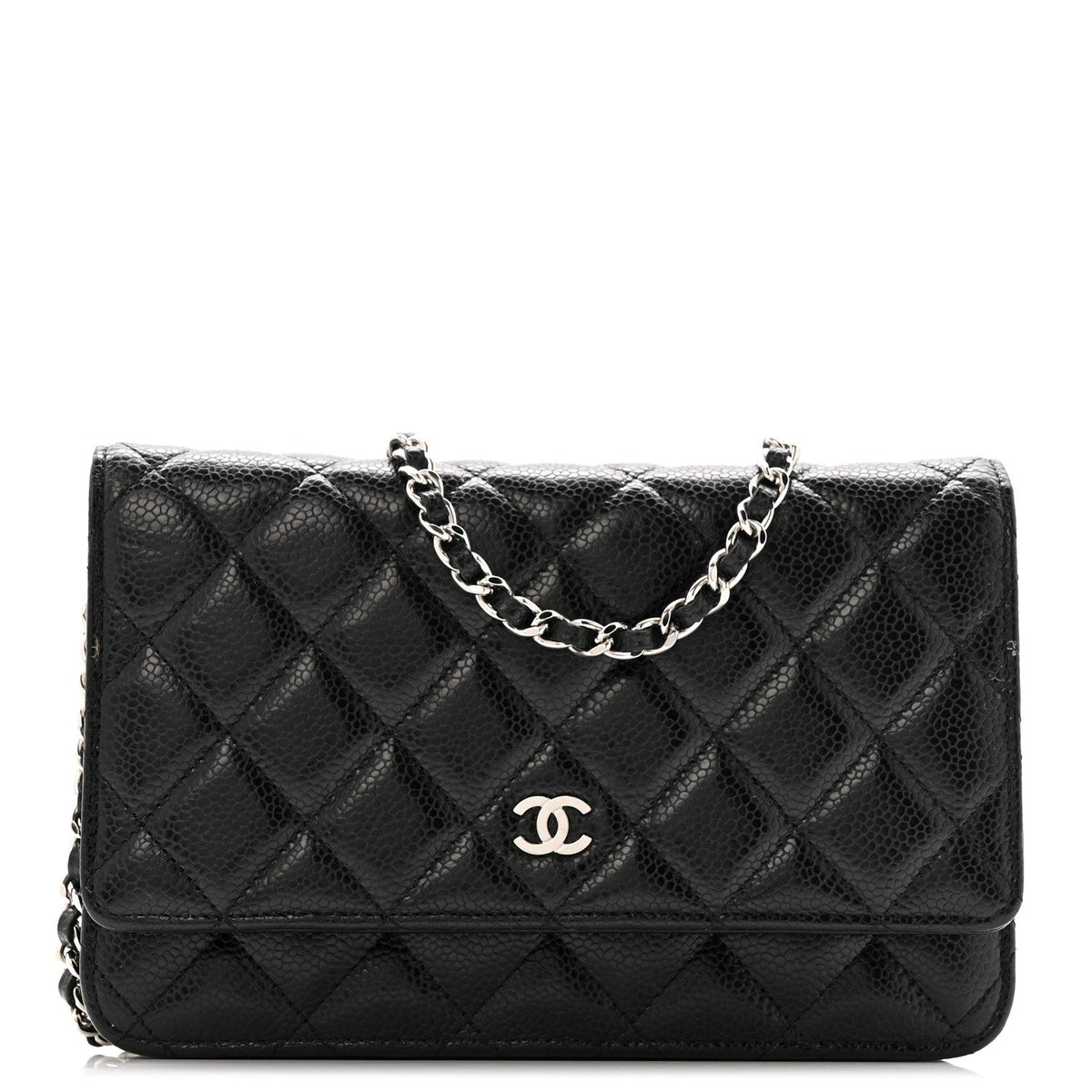 Caviar Quilted Wallet on Chain WOC Black wholesalehk.shop