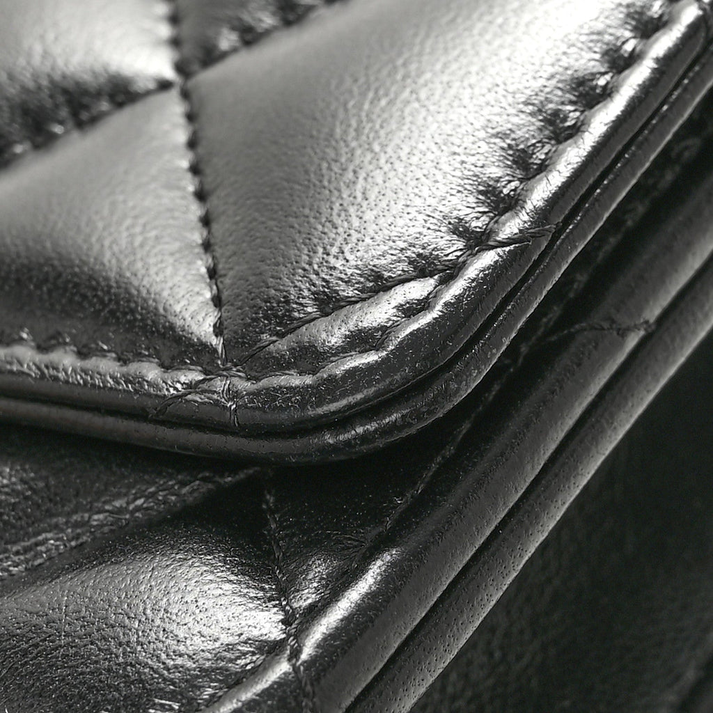 Lambskin Quilted Logo WOC Wallet On Chain Black wholesalehk.shop
