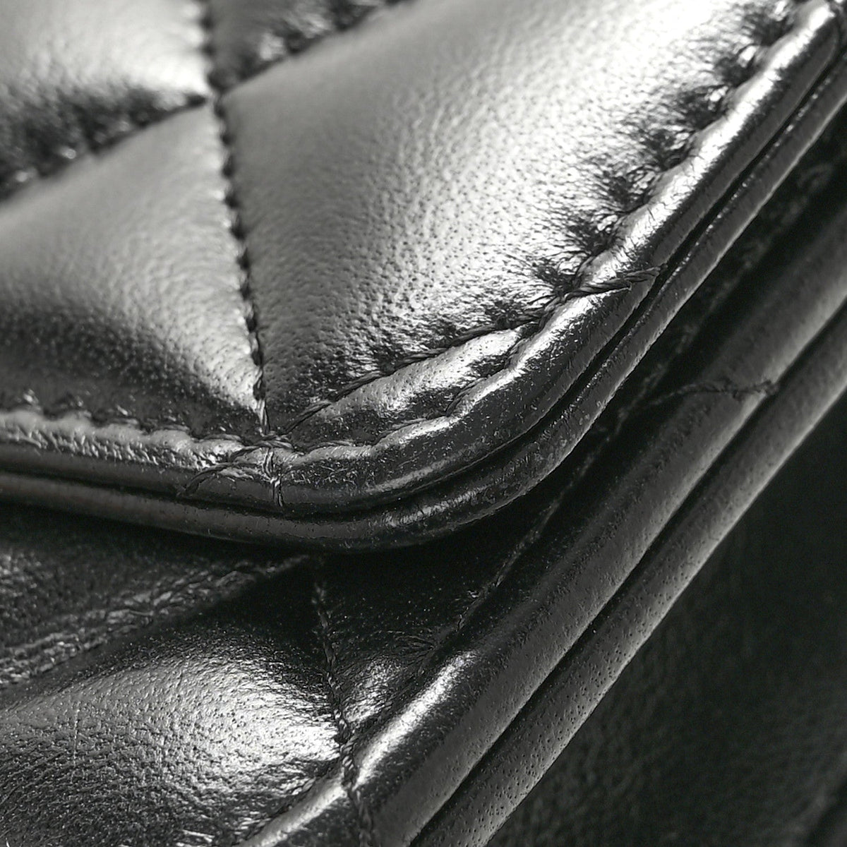 Lambskin Quilted Logo WOC Wallet On Chain Black wholesalehk.shop