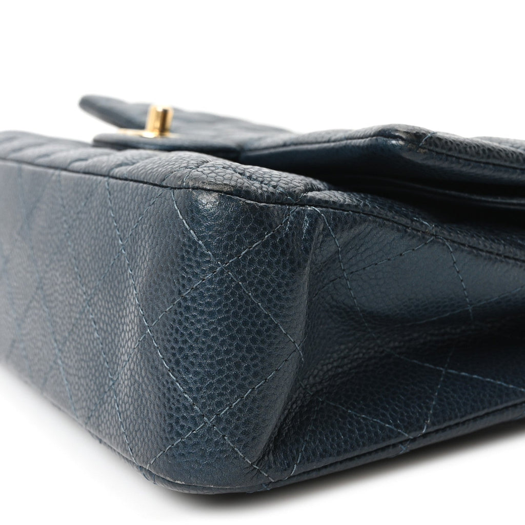 Metallic Caviar Quilted Medium Double Flap Dark Blue wholesalehk.shop