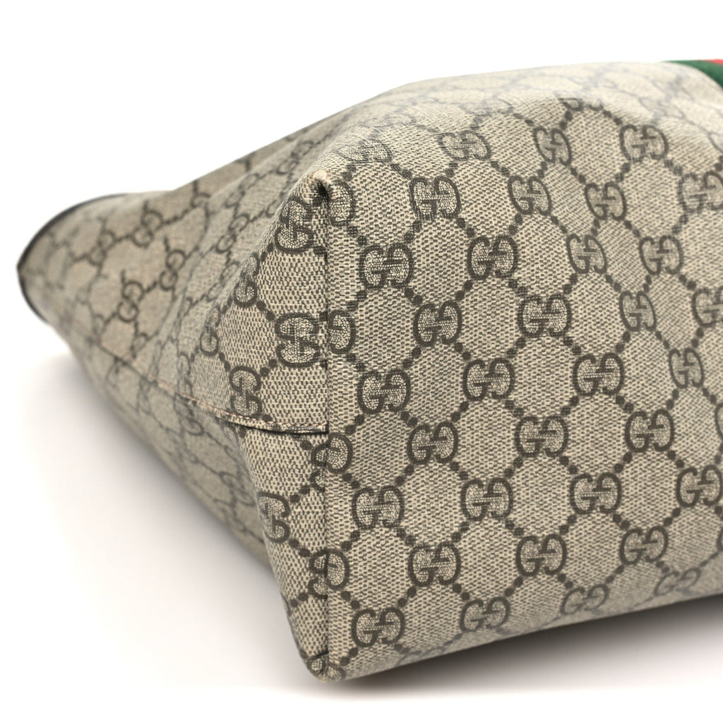 GG Supreme Monogram Textured Calfskin Web Medium Ophidia Shopping Tote Beige Ebony New Acero wholesalehk.shop