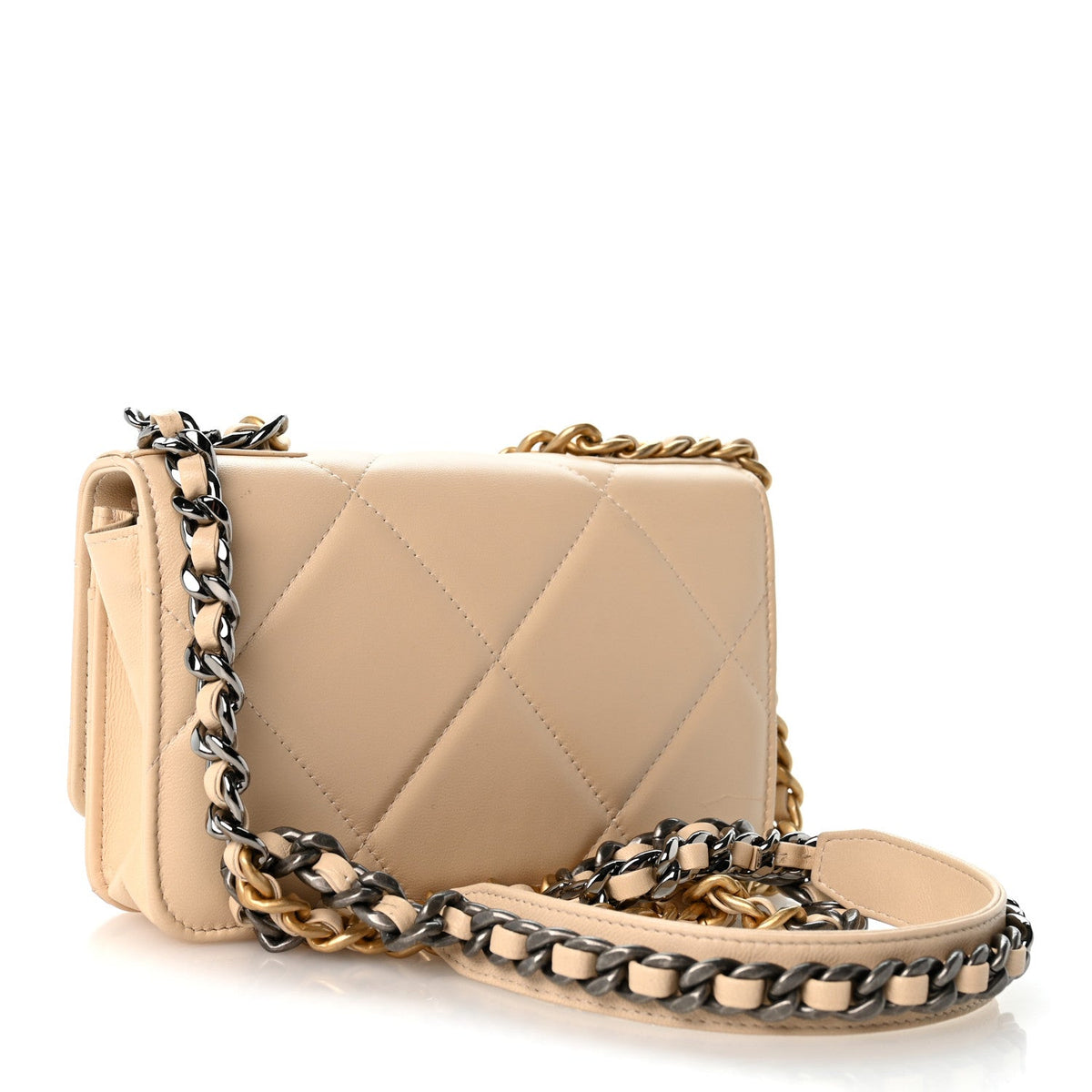 Lambskin Quilted Chanel 19 Wallet On Chain WOC Beige wholesalehk.shop