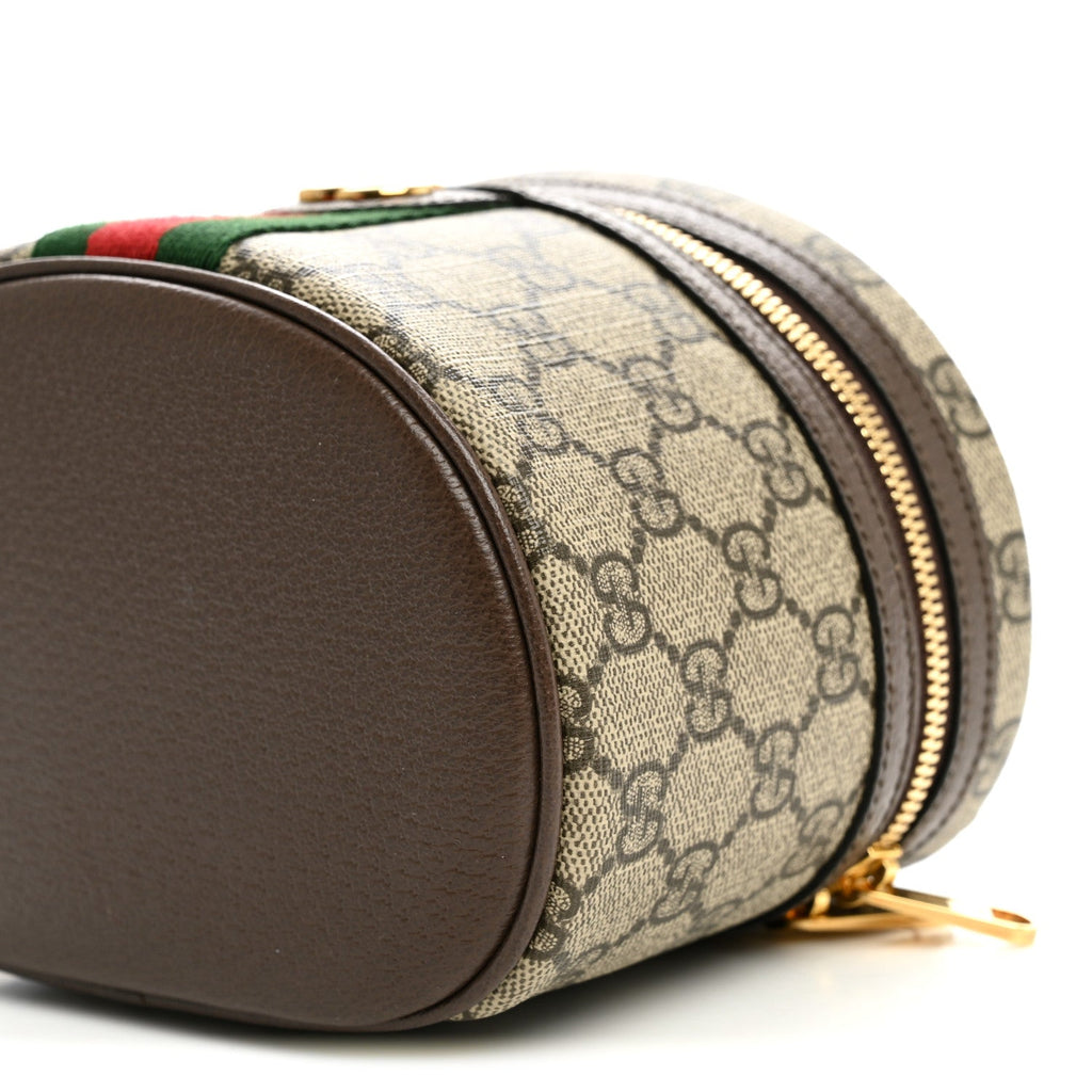 GG Supreme Monogram Textured Calfskin Web Ophidia Vanity Cosmetic Case Beige Ebony New Acero wholesalehk.shop