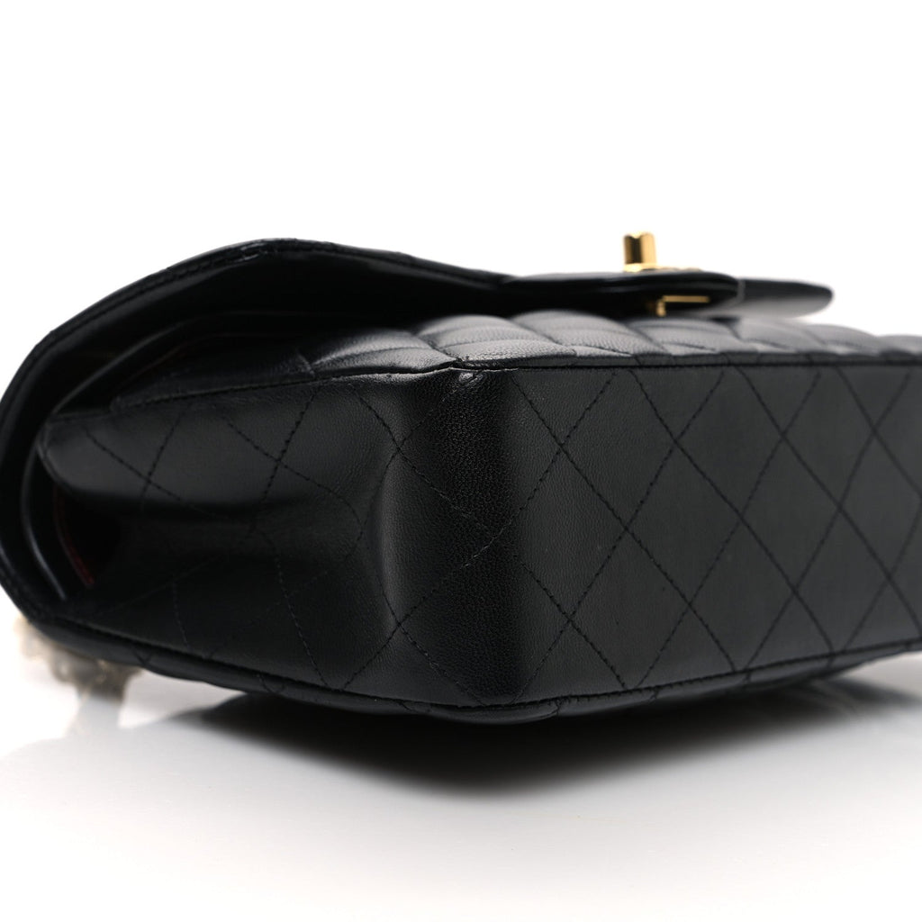 Lambskin Quilted Small Double Flap Black wholesalehk.shop