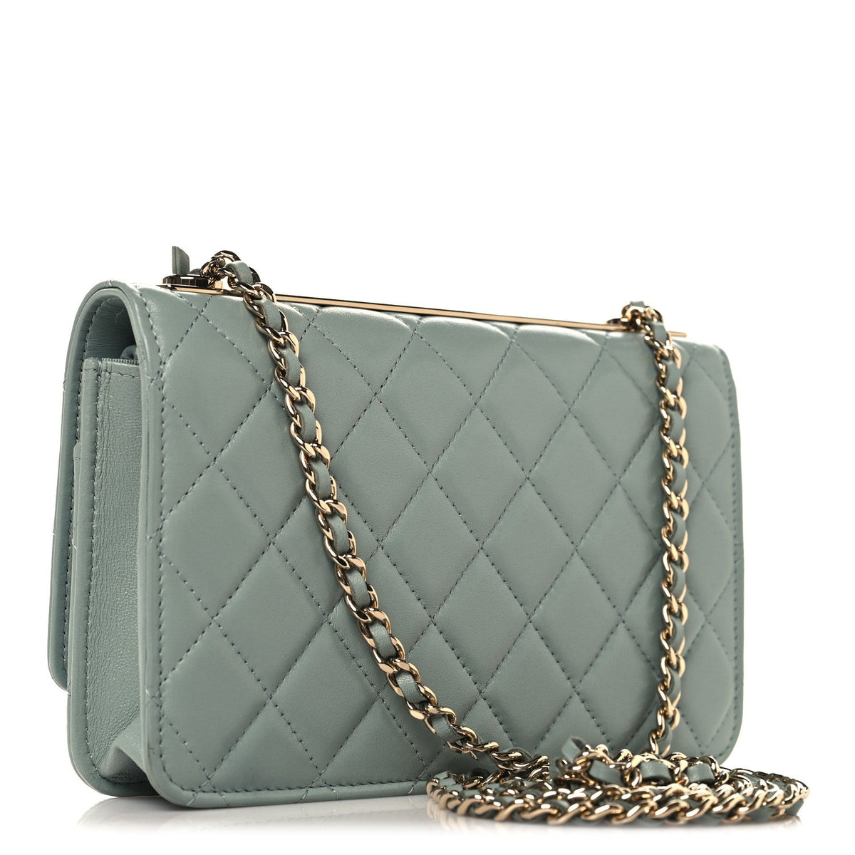 Lambskin Quilted Trendy CC Wallet On Chain WOC Light Blue wholesalehk.shop