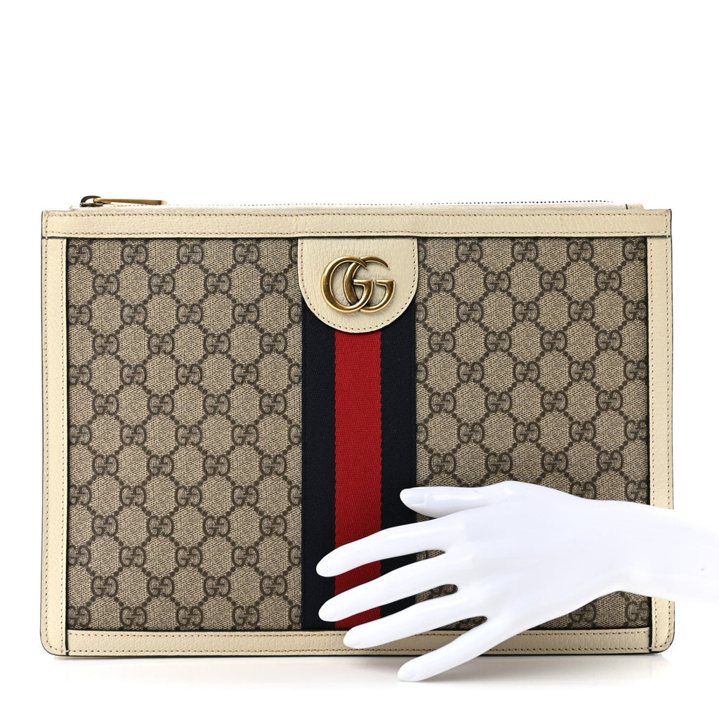 GG Supreme Monogram Web Ophidia Portfolio Pouch Beige Ebony Mystic White wholesalehk.shop