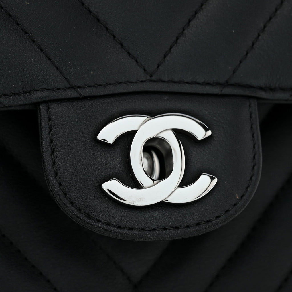 Lambskin Chevron Quilted Medium Double Flap Black wholesalehk.shop