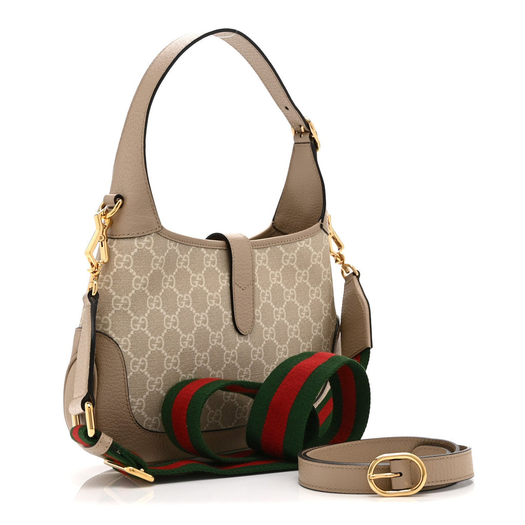 GG Supreme Monogram Textured Dollar Calfskin Web Small Jackie 1961 Hobo Beige Mystic White Oatmeal £¨ Direct shipment via from wholesalehk.shop