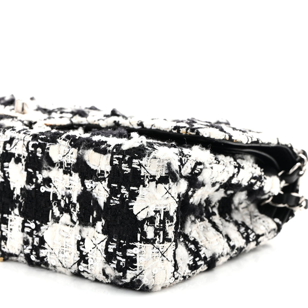 Tweed Sequin Quilted Medium Double Flap Black White wholesalehk.shop