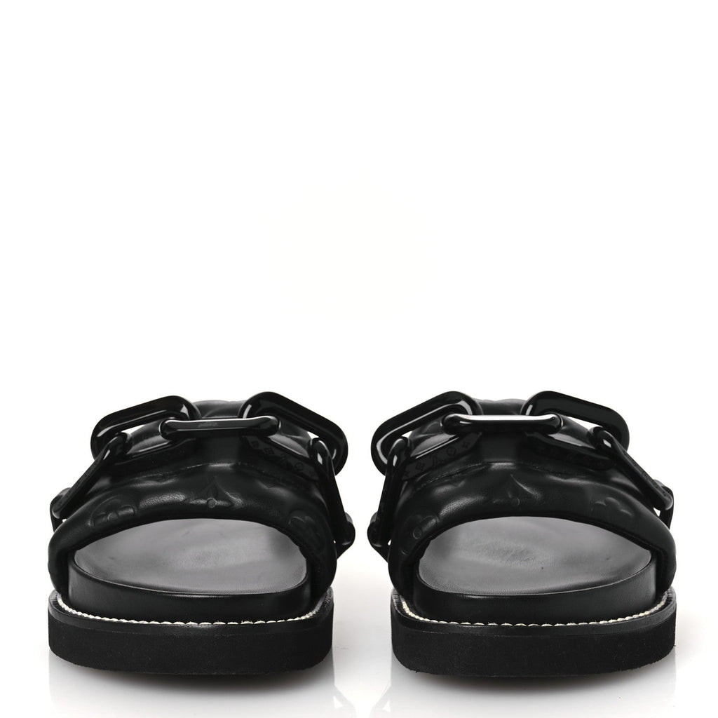 Calfskin Embossed Monogram Sunset Flat Comfort Mule 38.5 Black £¨ Direct shipment via from wholesalehk.shop