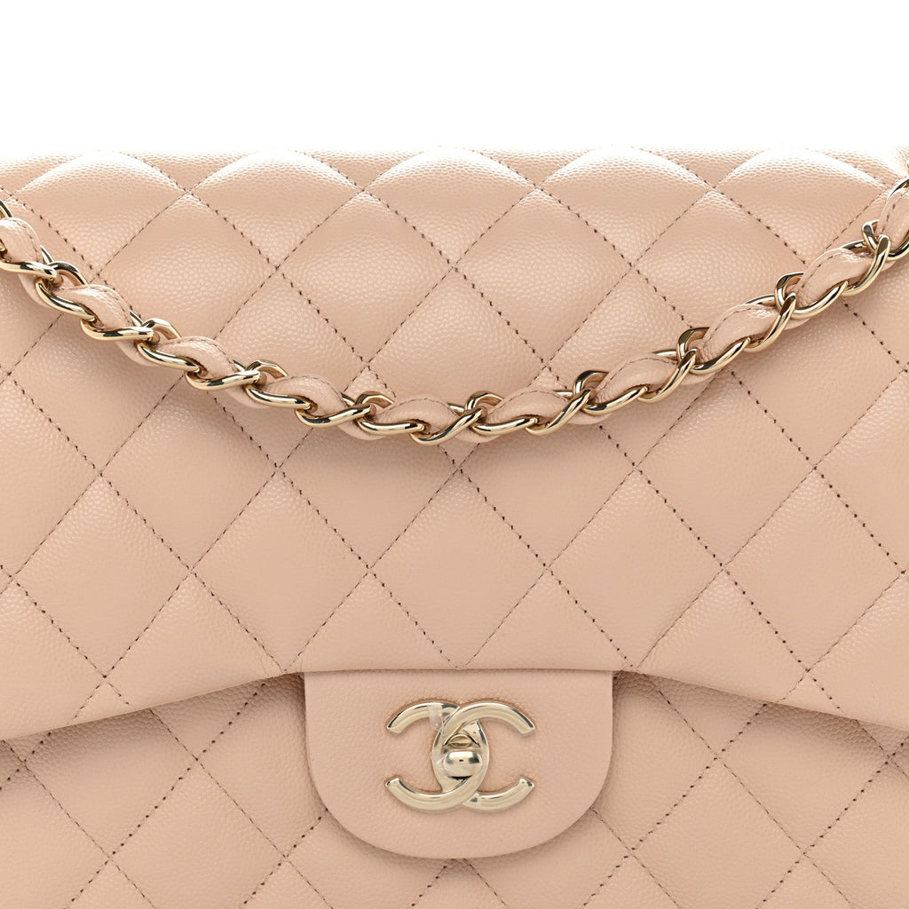 Caviar Quilted Jumbo Double Flap Light Beige wholesalehk.shop