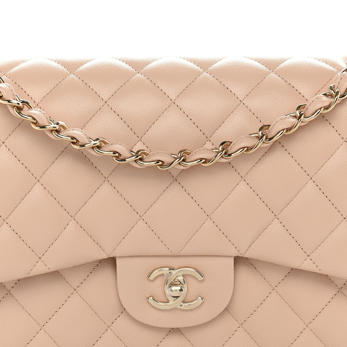 Caviar Quilted Jumbo Double Flap Light Beige wholesalehk.shop