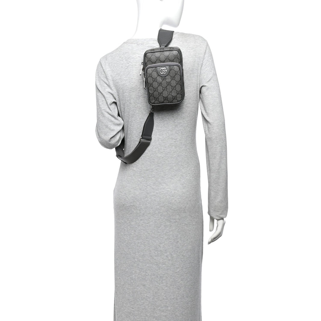 GG Supreme Monogram Textured Dollar Calfskin Mini Ophidia Messenger Grey Black Graphite Grey wholesalehk.shop