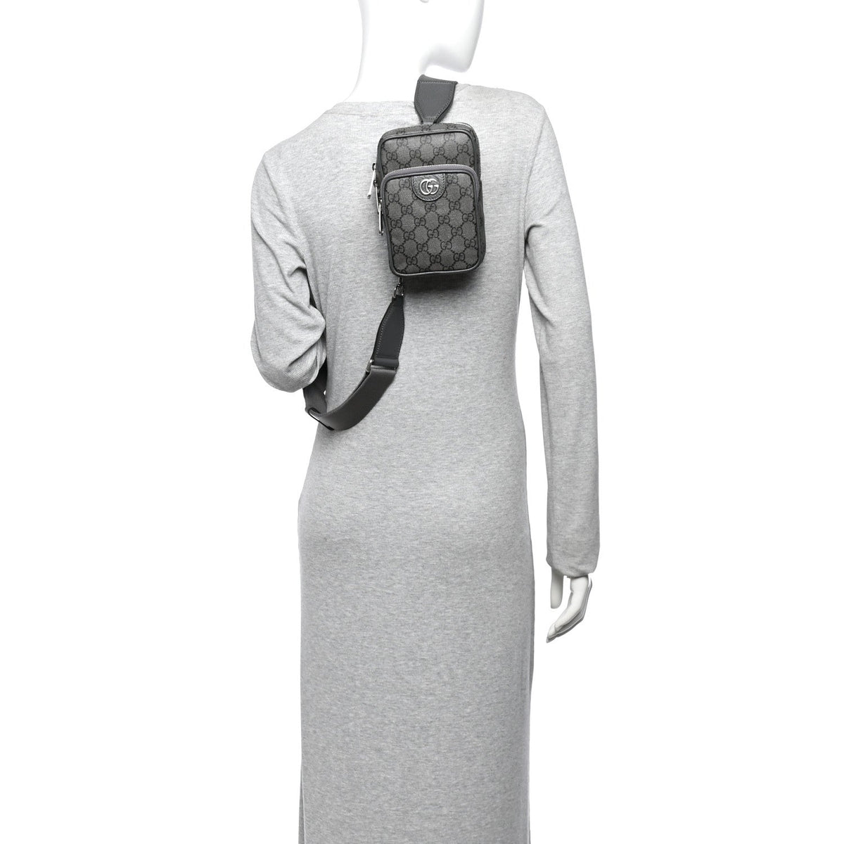GG Supreme Monogram Textured Dollar Calfskin Mini Ophidia Messenger Grey Black Graphite Grey wholesalehk.shop