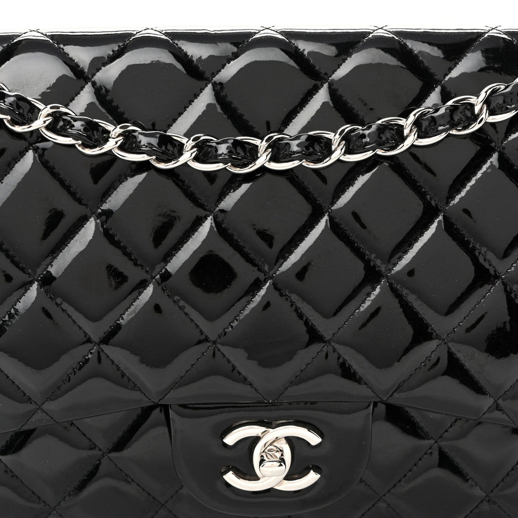 Patent Quilted Jumbo Double Flap Black wholesalehk.shop