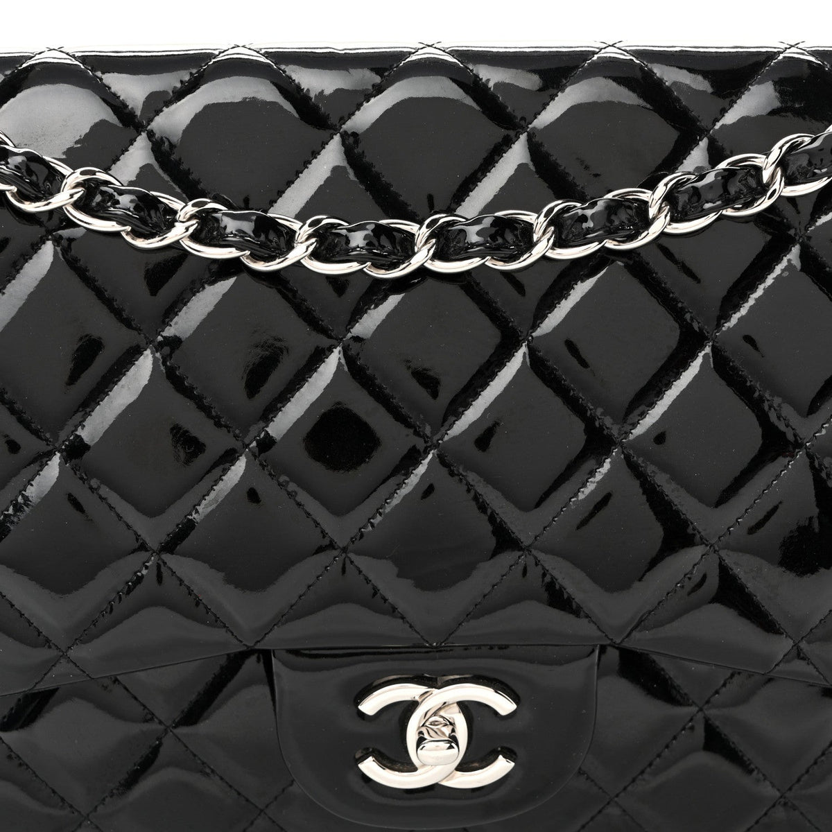 Patent Quilted Jumbo Double Flap Black wholesalehk.shop