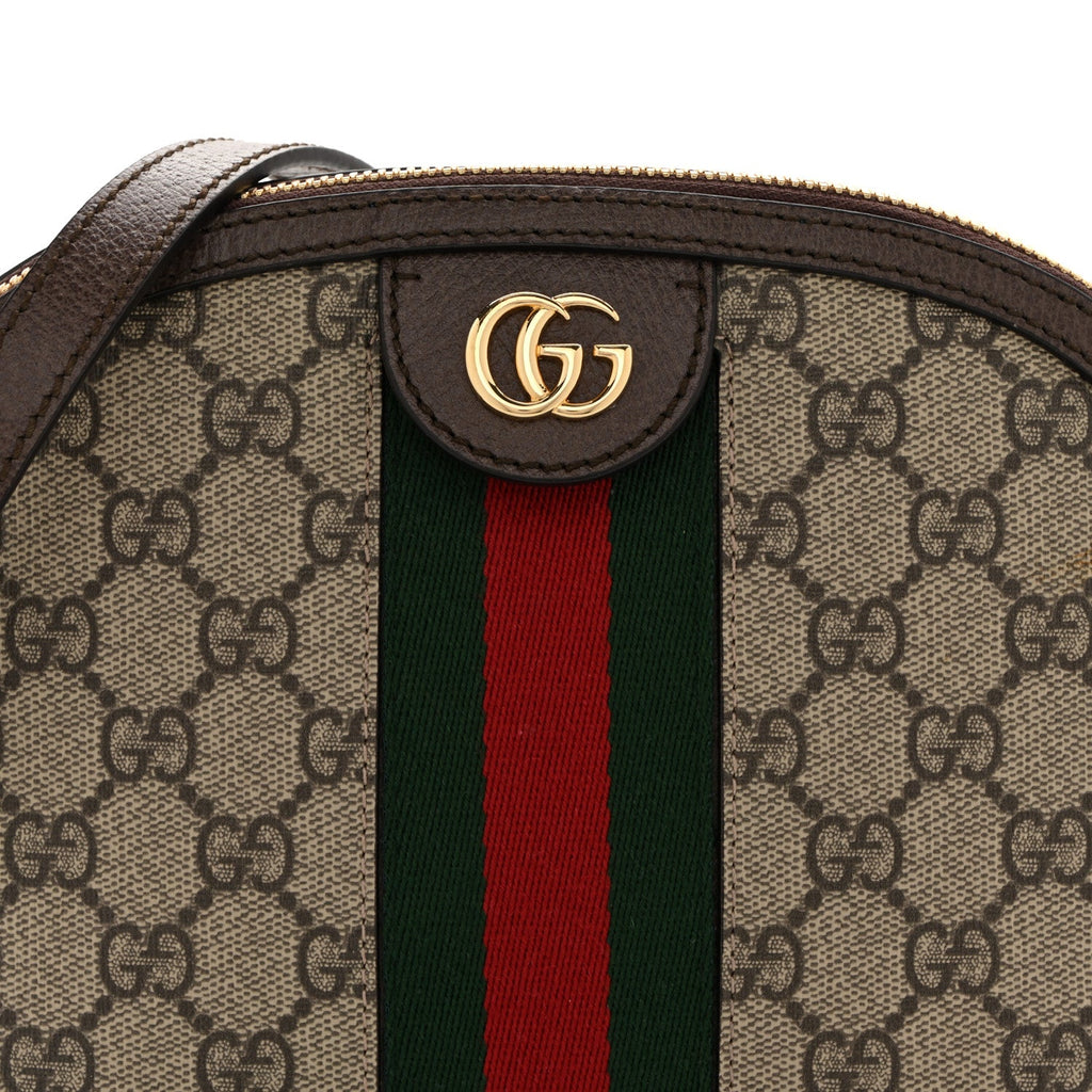 GG Supreme Monogram Textured Dollar Calfskin Web Small Ophidia Dome Shoulder Bag Beige Ebony New Acero wholesalehk.shop