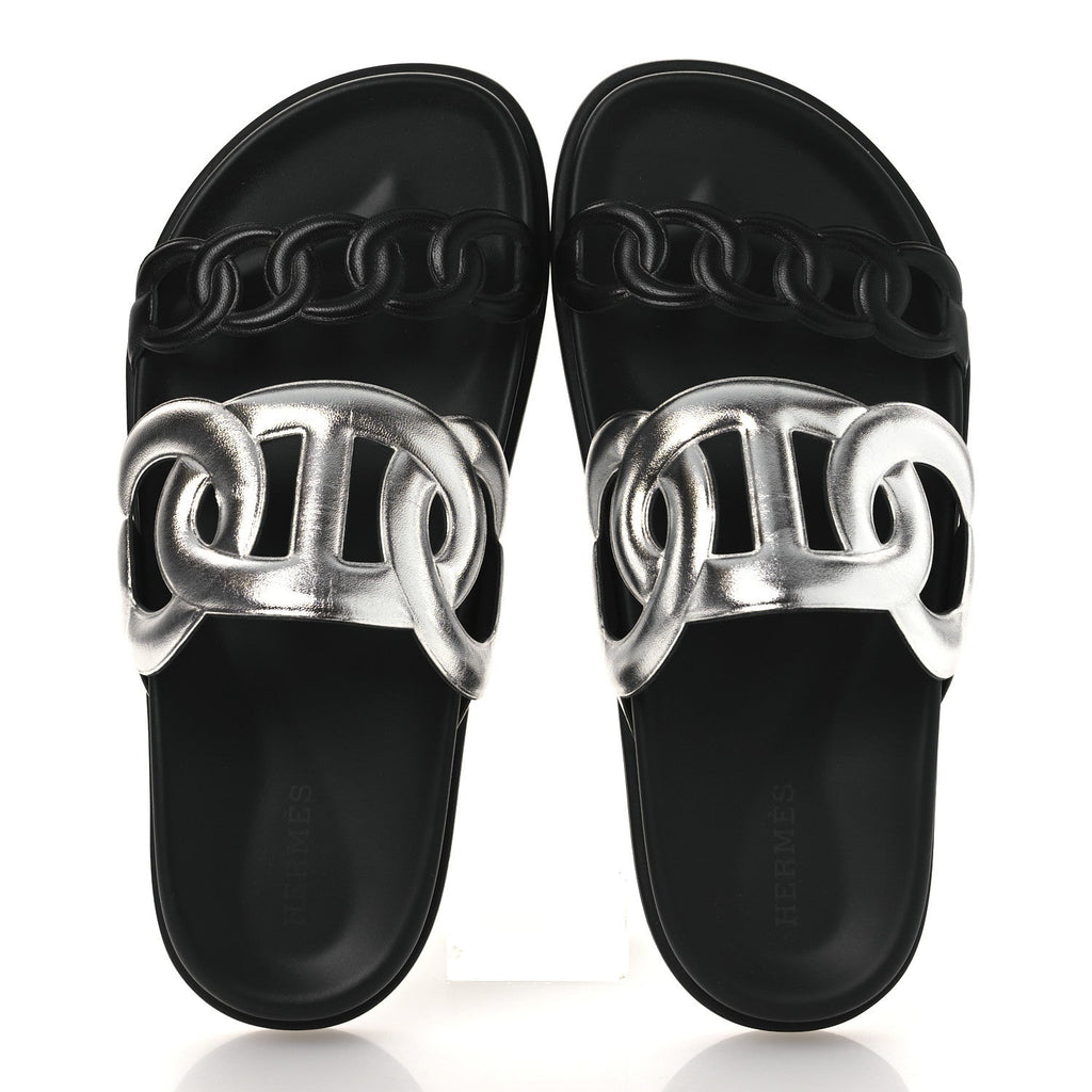 Metallic Nappa Extra Sandals 36 Gris Argente Black wholesalehk.shop