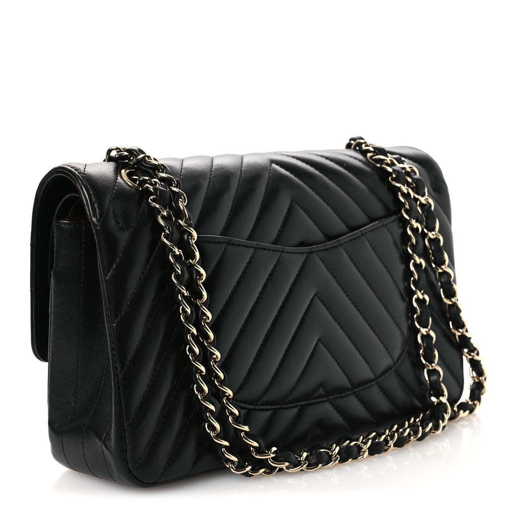 Lambskin Chevron Quilted Medium Double Flap Black wholesalehk.shop