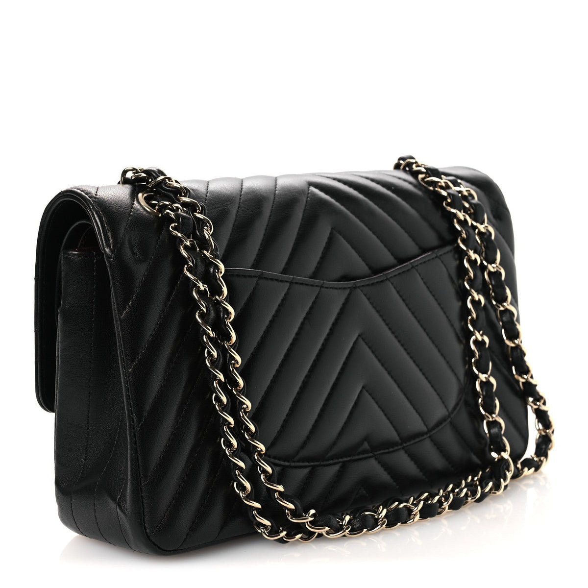 Lambskin Chevron Quilted Medium Double Flap Black wholesalehk.shop