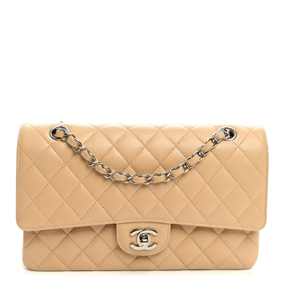 Caviar Quilted Medium Double Flap Beige wholesalehk.shop